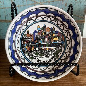 Vintage Hand Painted Armenian Pottery Bowl Old Jerusalem Cityscape 6'”